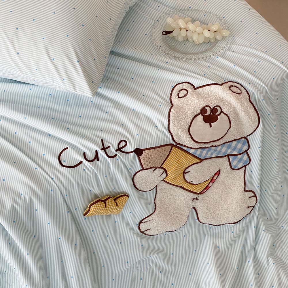 Willowmere Doodle Bear Applique Embroidery Instant-Cooling Summer Quilt - image 4