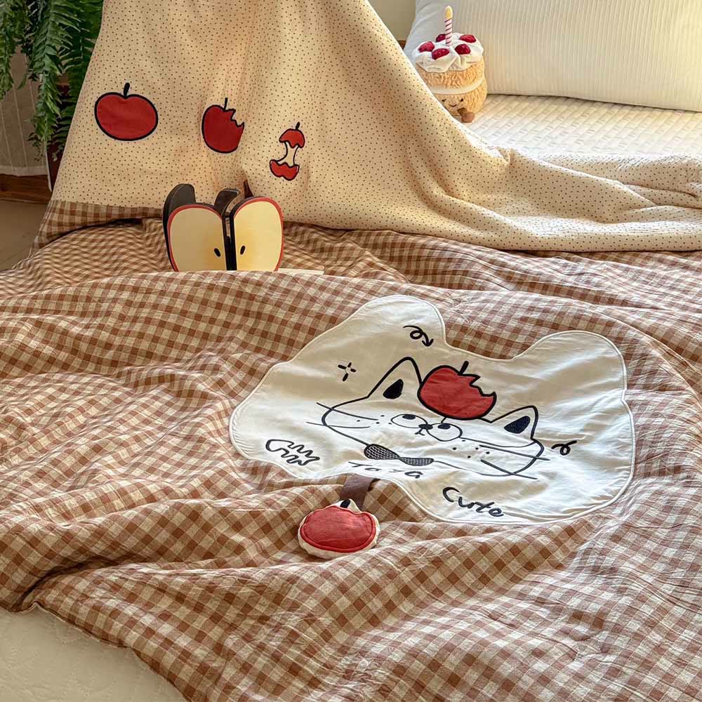 Willowmere Tata Kitten Cotton Linen Applique Hand-Stitched Quilt - image 5