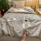Willowmere Domi Bunny Cotton Linen Applique Hand-Stitched Quilt - image 6