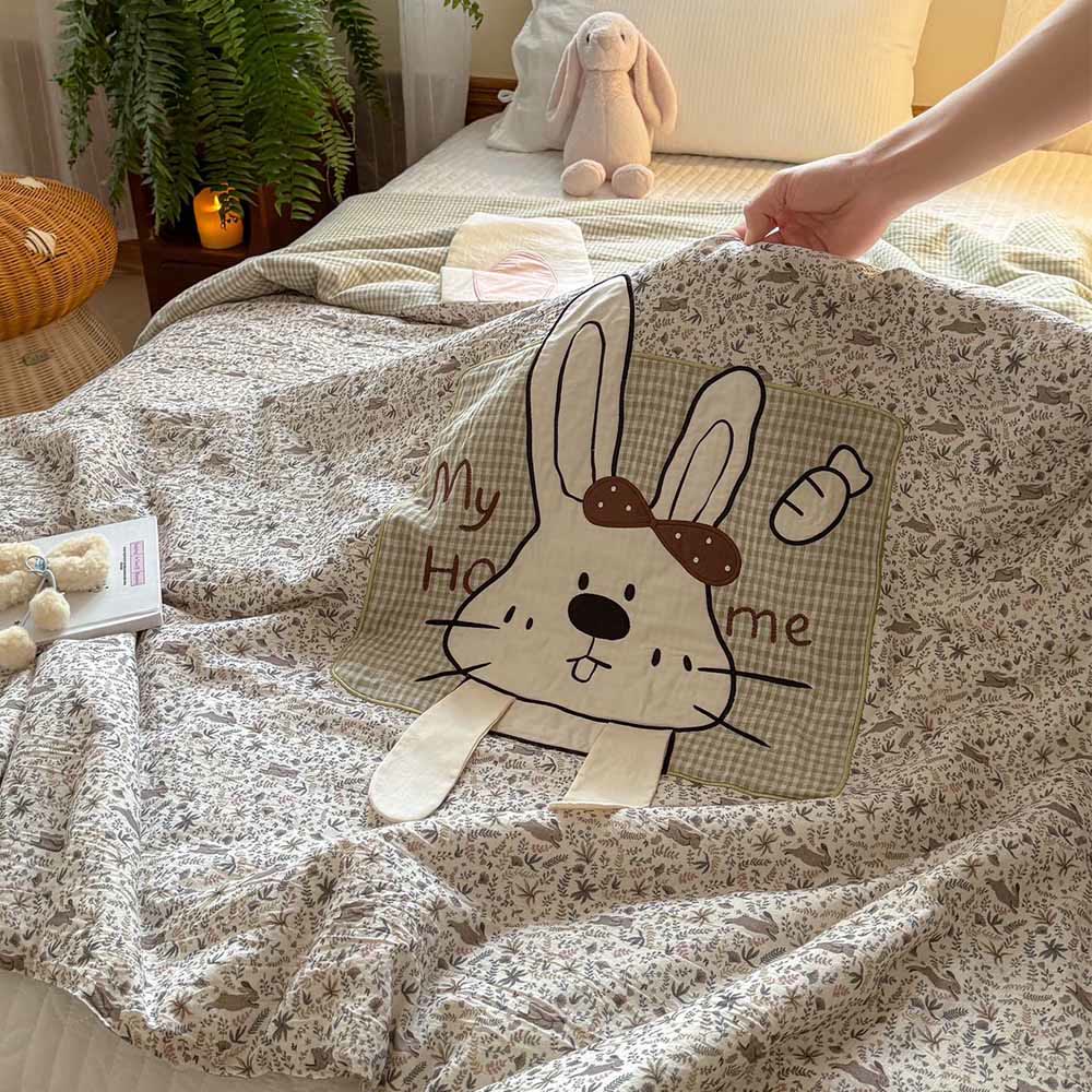 Willowmere Domi Bunny Cotton Linen Applique Hand-Stitched Quilt - image 4