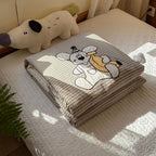 Willowmere Curly Pup Cotton Linen Applique Hand-Stitched Quilt - Curly Pup - Full / Queen - image 1