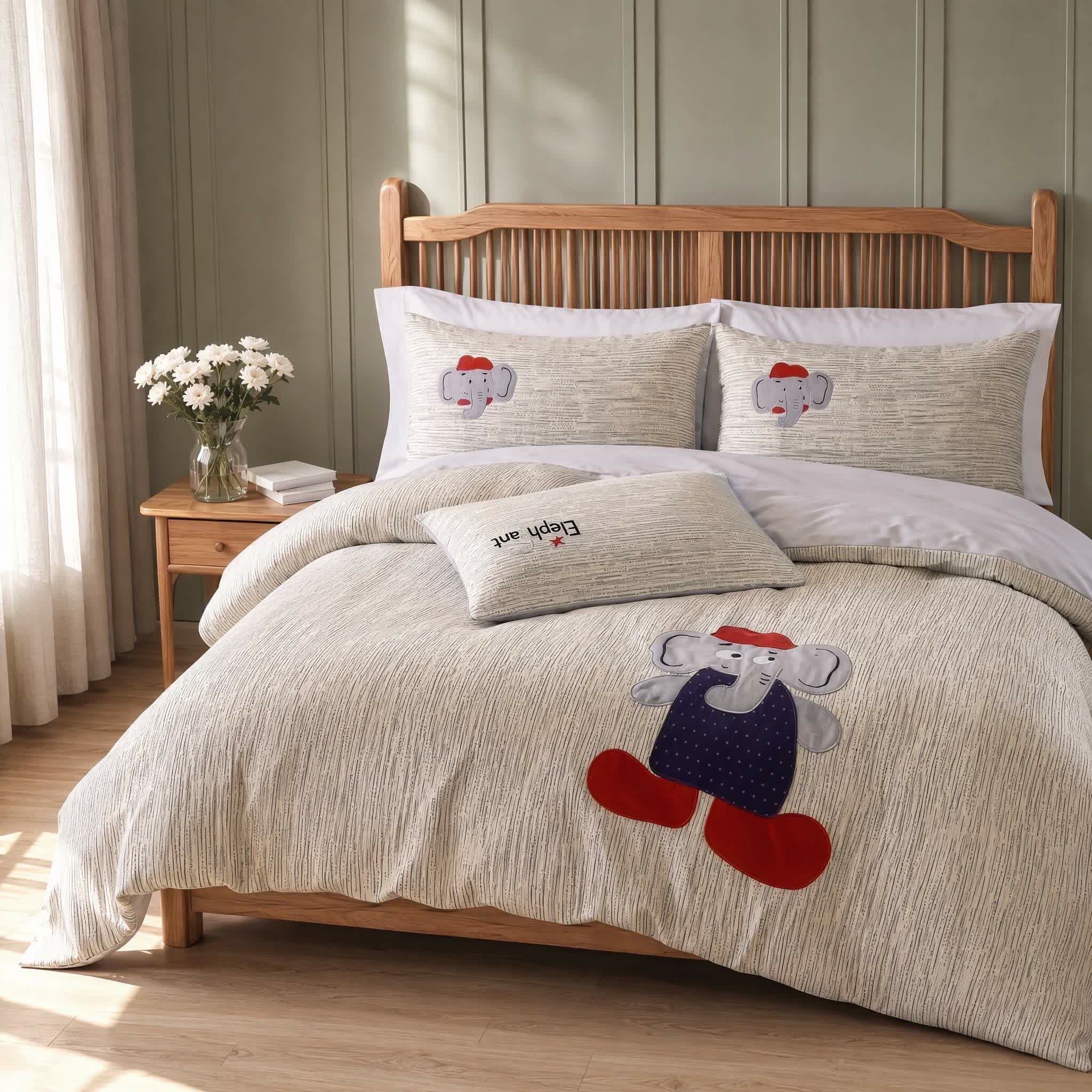 Willowmere Cap Elephant 100% Muslin Gauze Cotton 4 Pieces Bedding Set - Red Cap Elephant - King - image 4