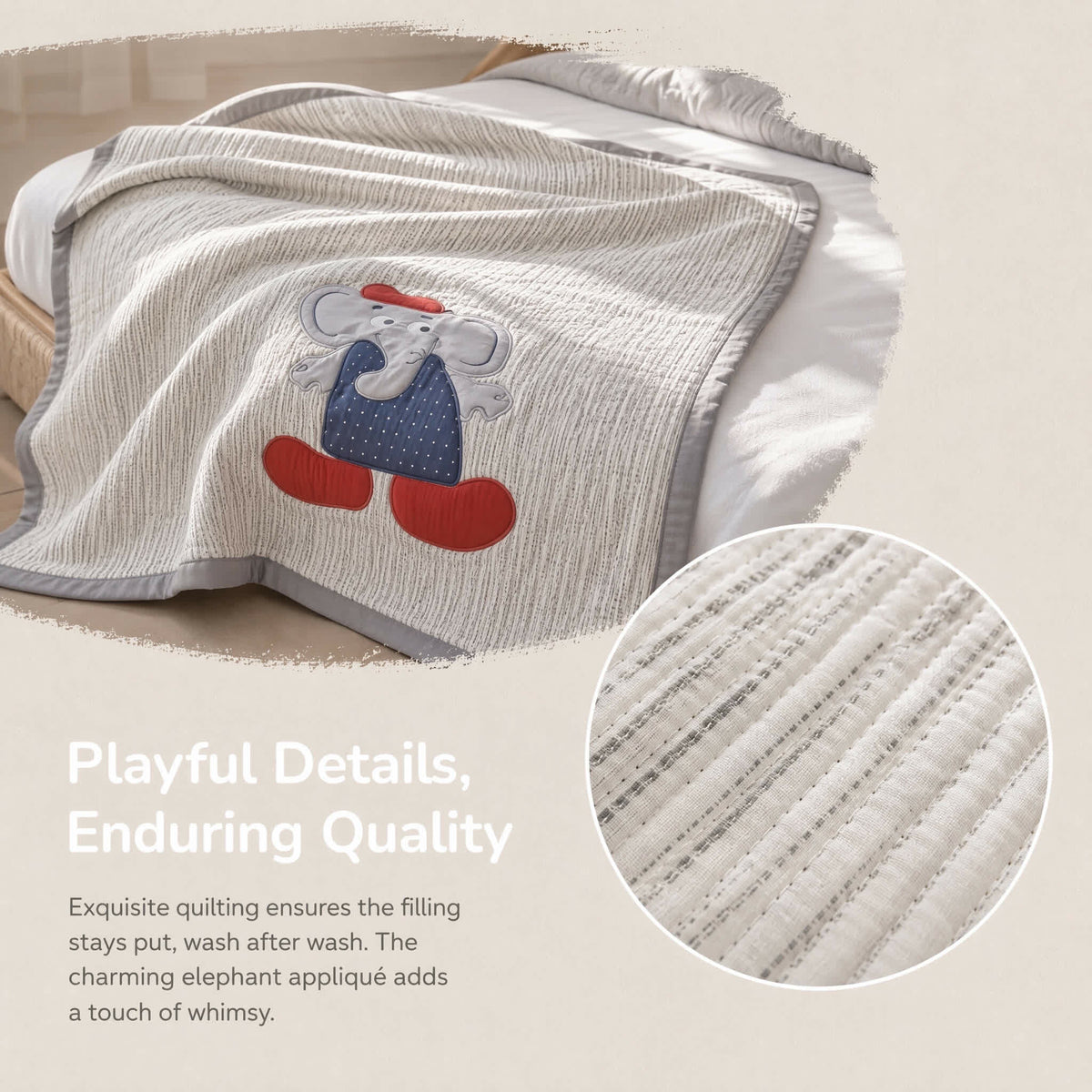 Willowmere Cap Elephant Washed Cotton Double Gauze Coverlet 3-Piece Set - image 8